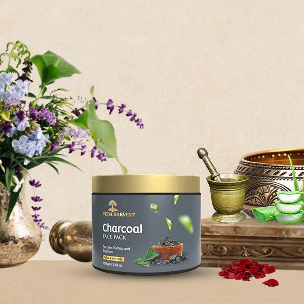Charcoal Face Pack for Skin Detox - 100gm - Veda Harvest