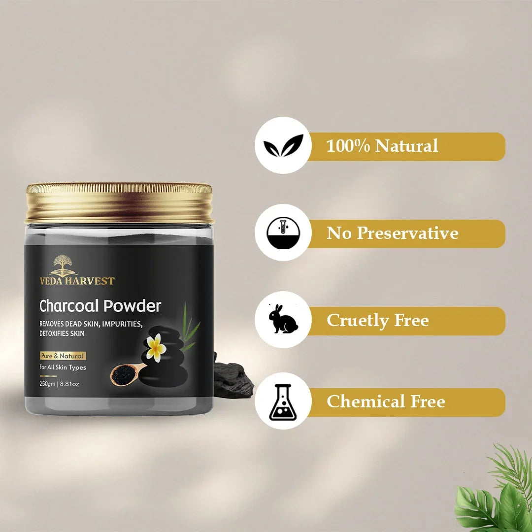 Natural Activated Charcoal Powder for Skin – 250gm - Veda Harvest