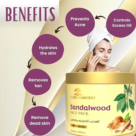 Sandalwood Face Pack for Glowing Skin – 100gm - Veda Harvest