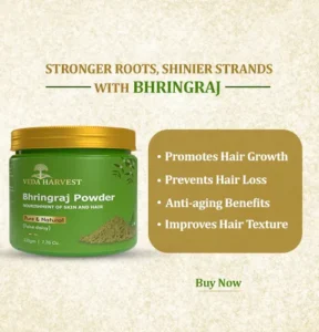 stronger roots, shinier strands with bhringraj powder ,it promotes hair growth prevents hair loss, anti-aging benefits and improves hair texture, buy now